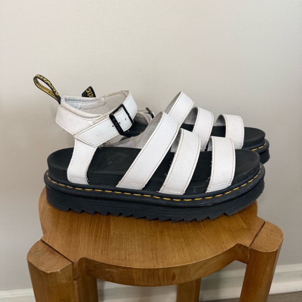 Dr. Martens White Blaire Platform Strappy Sandals | 9